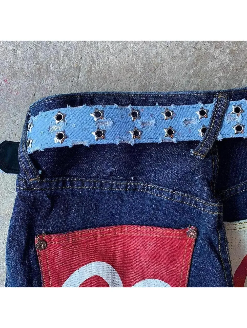 Cyber Y2k 2000s denim sparkle style studded punk teen belt. Great addition to